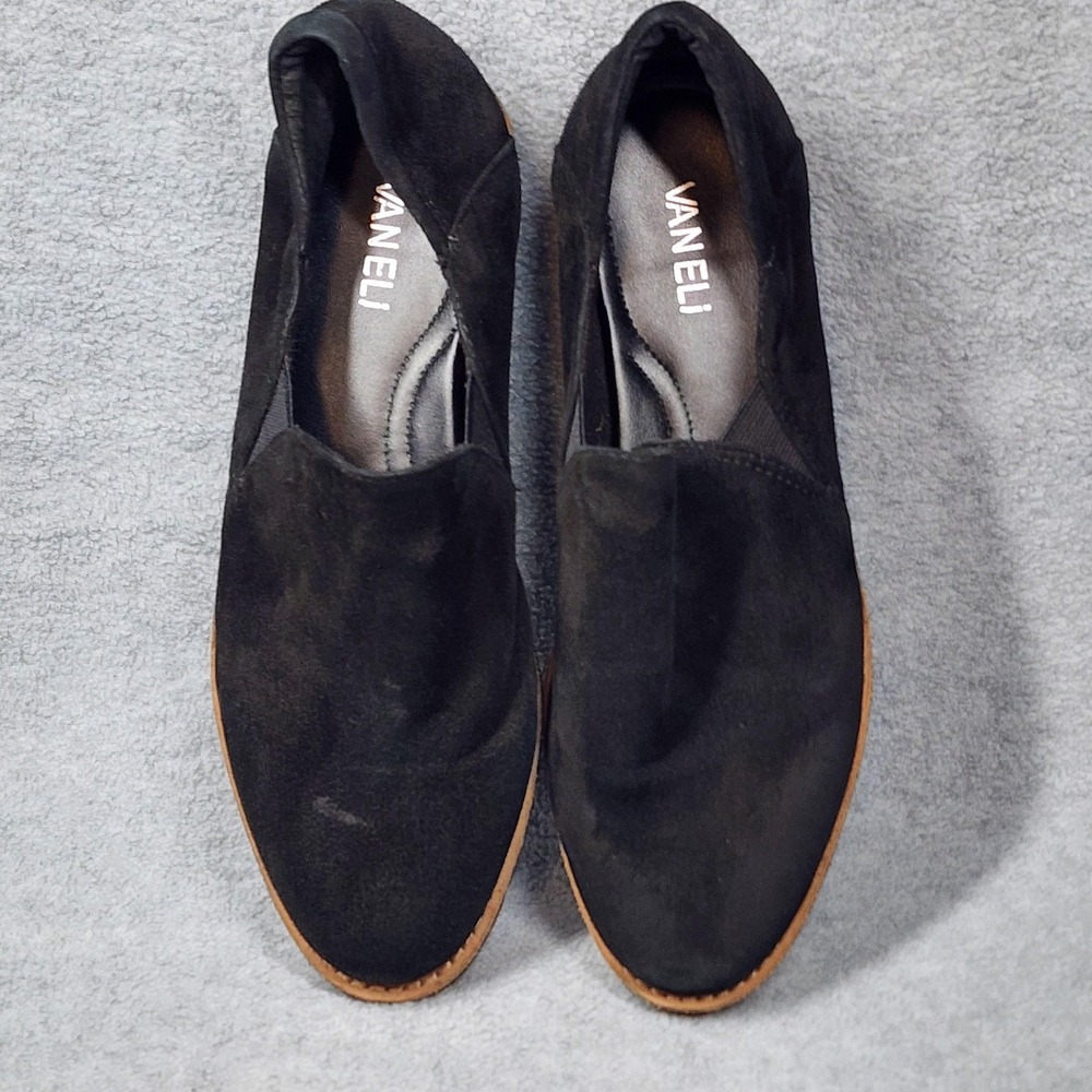 VANELi Shoes Womens Size 8.5 Black Suede Slip On Comfort Walking Casual Flats